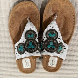 Clarks Women's White and Teal Sandals